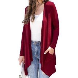 Womens Red Cardigan With Pockets Large Lightweight Sweater Fall Fashion Trends